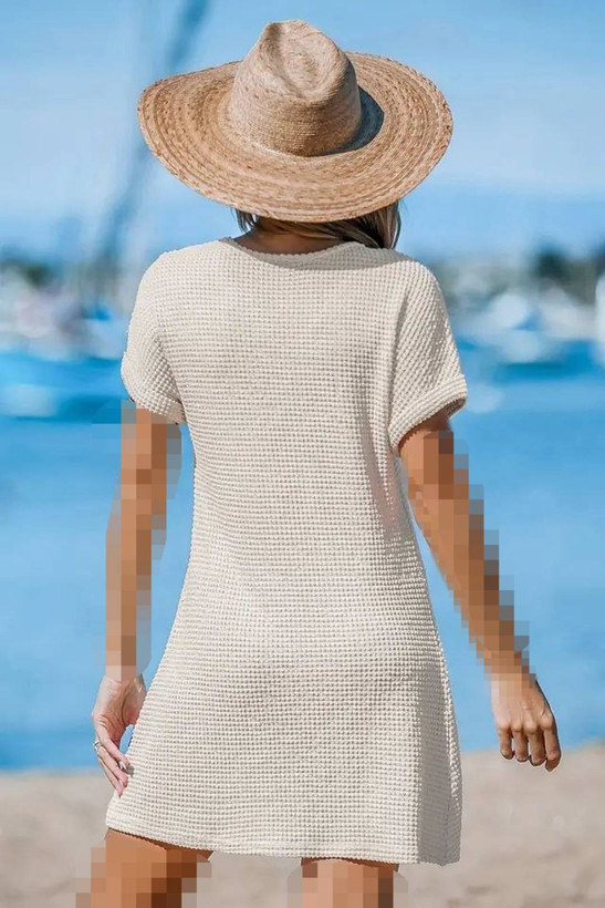 پیراهن رومایو رنگ استخوانی یقه کوبایی جلو گره ای سایز XL اورجینال برند کپشی