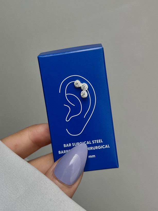 پیرسینگ گوش نقره عیار 925 پایه استیل نگیندار رنگ ثابت ضدحساسیت اورجینال برند سیکس
